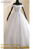 Dress 2023 The Elegant Boat Neck Ball Gown Off The Shoulder Princess Luxury Lace Embroidery Wedding Dresses