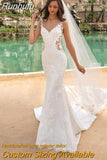 Tulle Sleeveless Mermaid Wedding Dress Charming V-Neck Lace Appliques Illusion Backless Bridal Gown Vestido De Novia