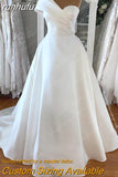 One Shoulder Satin V-Neck A Line Wedding Dresses Court Train Bridal Gowns vestido de casamento