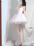 Pretty Ball Gown Short Spaghetti Straps Pink Homecoming Dress Summer Hoco Dresses Cocktail Dress For Senior Teens HZ1214