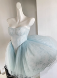 Pretty Ball Gown Short Sweetheart Blue Lace Homecoming Dress Summer Hoco Dresses Cocktail Dress For Senior Teens HZ1214