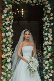 Pretty Wedding Dress Ball Gown Strapless Satin White Long Wedding Dresses Bridal Gowns HZ1214