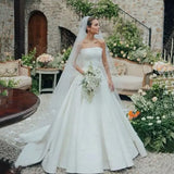 Pretty Wedding Dress Ball Gown Strapless Satin White Long Wedding Dresses Bridal Gowns HZ1214