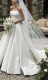 Pretty Wedding Dress Ball Gown Strapless Satin White Long Wedding Dresses Bridal Gowns HZ1214