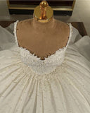 Pretty Wedding Dress Ball Gown Spaghetti Straps Sequin White Long Wedding Dresses Bridal Gowns HZ1214