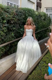 Simple Wedding Dress Ball Gown Strapless Satin White Long Wedding Dresses Bridal Gowns HZ1214