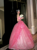 Modest Ball Gown Strapless Pink Tulle Long Prom Dress Party Dress Graduation Dresses Sweet 16 Dress HZ1214