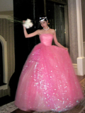Modest Ball Gown Strapless Pink Tulle Long Prom Dress Party Dress Graduation Dresses Sweet 16 Dress HZ1214