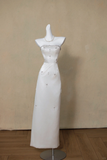 Modest Wedding Dress Sheath Strapless Satin Beads Long Summer Wedding Dresses Bridal Gowns HZ1214
