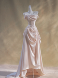 Sexy A line Off The Shoulder Pink Satin Prom Dresses Formal Summer Wedding Guest Dresses Wedding Guest Outfits HZ1214