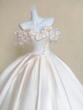 Modest Wedding Dress Ball Gown Off The Shoulder Light Pink Satin Long Wedding Dresses Brides Dress Bridal Gowns HZ1214