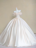 Modest Wedding Dress Ball Gown Off The Shoulder Light Pink Satin Long Wedding Dresses Brides Dress Bridal Gowns HZ1214