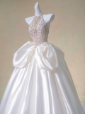 Romantic Bridal Gown Ball Gown High Neck White Lace Floral Wedding Dresses Minimalist Bridal Gowns HZ1214