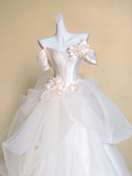 Modest Wedding Dress Ball Gown Off The Shoulder White Satin Long Wedding Dresses Brides Dress Bridal Gowns HZ1214