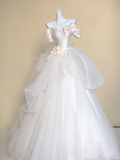 Modest Wedding Dress Ball Gown Off The Shoulder White Satin Long Wedding Dresses Brides Dress Bridal Gowns HZ1214