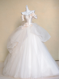 Modest Wedding Dress Ball Gown Off The Shoulder White Satin Long Wedding Dresses Brides Dress Bridal Gowns HZ1214