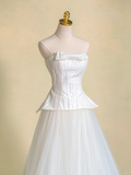 Rustic Wedding Dress Ball Gown Strapless White Tulle Long Wedding Dresses Bridal Gowns HZ1214
