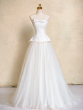 Rustic Wedding Dress Ball Gown Strapless White Tulle Long Wedding Dresses Bridal Gowns HZ1214