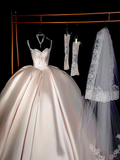Rustic Wedding Dress Ball Gown Sweetheart Satin Light Pink Long Wedding Dresses Bridal Gowns HZ1214
