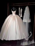 Rustic Wedding Dress Ball Gown Sweetheart Satin Light Pink Long Wedding Dresses Bridal Gowns HZ1214