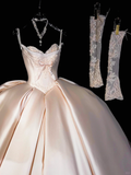 Rustic Wedding Dress Ball Gown Sweetheart Satin Light Pink Long Wedding Dresses Bridal Gowns HZ1214