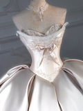 Rustic Wedding Dress Ball Gown Sweetheart Satin Light Pink Long Wedding Dresses Bridal Gowns HZ1214