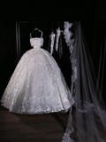 Rustic Wedding Dress Ball Gown Strapless White Lace Long Wedding Dresses Bridal Gowns HZ1214