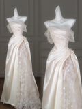 Modest Wedding Dress A Line One Shoulder Ivory Lace Long Wedding Dresses Brides Dress Bridal Gowns HZ1214