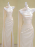 Modest Wedding Dress Mermaid Strapless Satin Slit Long Wedding Dresses Brides Dress Bridal Gowns HZ1214