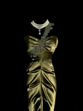 Vintage Mermaid One Shoulder Green Satin Long Evening Party Gowns Evening Formal Dresses Prom Dress HZ1214