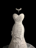Retro Wedding Dress Mermaid Sweetheart White Satin Long Wedding Dresses Retro 1970s Bridal Gowns HZ1214