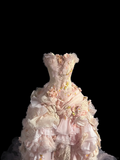 Modest Ball Gown Strapless Pink Chiffon Floral Long Prom Dress Party Dress Graduation Dresses Sweet 16 Dress HZ1214