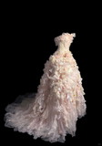 Modest Ball Gown Strapless Pink Chiffon Floral Long Prom Dress Party Dress Graduation Dresses Sweet 16 Dress HZ1214