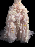 Modest Ball Gown Strapless Pink Chiffon Floral Long Prom Dress Party Dress Graduation Dresses Sweet 16 Dress HZ1214