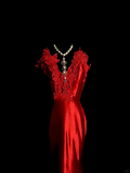 Vintage Mermaid Spaghetti Straps Red Backless Long Prom Dress Party Dress Graduation Dresses HZ1214