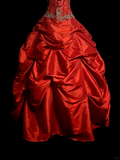 Vintage Ball Gown Sweetheart Red Ruffles Beaded Long Prom Dress Party Dress Graduation Dresses Sweet 16 Dress HZ1214