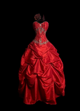 Vintage Ball Gown Sweetheart Red Ruffles Beaded Long Prom Dress Party Dress Graduation Dresses Sweet 16 Dress HZ1214