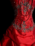 Vintage Ball Gown Sweetheart Red Ruffles Beaded Long Prom Dress Party Dress Graduation Dresses Sweet 16 Dress HZ1214