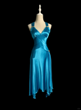 Vintage A line Straps Blue Satin Prom Dress Party Dress Graduation Dresses HZ1214