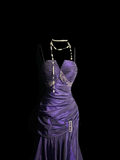 Vintage Mermaid Spaghetti Straps Taffeta Grape Pleated Long Prom Dress Party Dress Graduation Dresses HZ1214