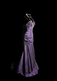 Vintage Mermaid Spaghetti Straps Taffeta Grape Pleated Long Prom Dress Party Dress Graduation Dresses HZ1214