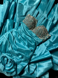 Retro Mermaid Strapless Blue Taffeta Beaded 20th Birthday Dress Long Prom Dress Birthday Outfits For Women HZ1214