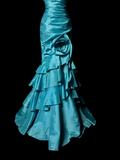 Retro Mermaid Strapless Blue Taffeta Beaded 20th Birthday Dress Long Prom Dress Birthday Outfits For Women HZ1214