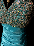 Retro Mermaid Strapless Blue Taffeta Beaded 20th Birthday Dress Long Prom Dress Birthday Outfits For Women HZ1214
