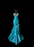Retro Mermaid Strapless Blue Taffeta Beaded 20th Birthday Dress Long Prom Dress Birthday Outfits For Women HZ1214