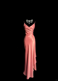 Vintage Mermaid Spaghetti Straps Pink Satin Long Prom Dress Party Dress Graduation Dresses HZ1214