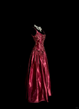 Vintage A line Straps Burgundy Satin Long Prom Dress Party Dress Graduation Dresses HZ1214