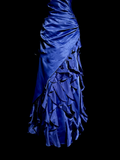 Vintage Ball Gown Strapless Royal Blue Satin Beaded Long Prom Dress Party Dress Graduation Dresses HZ1214