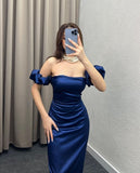 Pretty Mermaid Off The Shoulder Blue Split Evening Party Dresses Formal Summer Wedding Guest Dresses Wedding Guest Outfits HZ1214