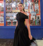 Gorgeous Ball Gown Off The Shoulder Black Satin Prom Dresses Formal Summer Wedding Guest Dresses Wedding Guest Outfits HZ1214